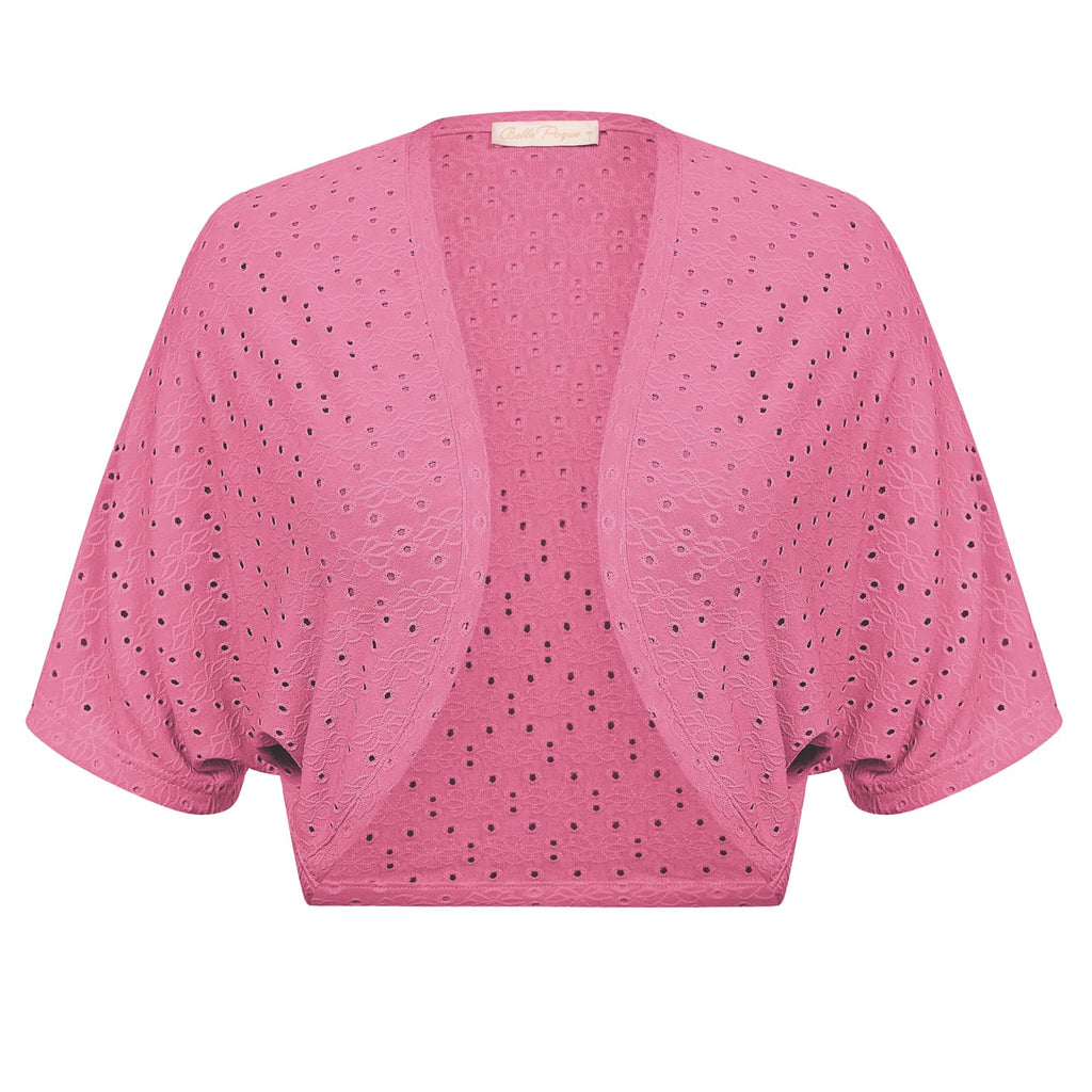 Belle Poque Womens Open Front Pink Cardigan Shrugs Batwing Bolero Jackets for Evening Dresses L
