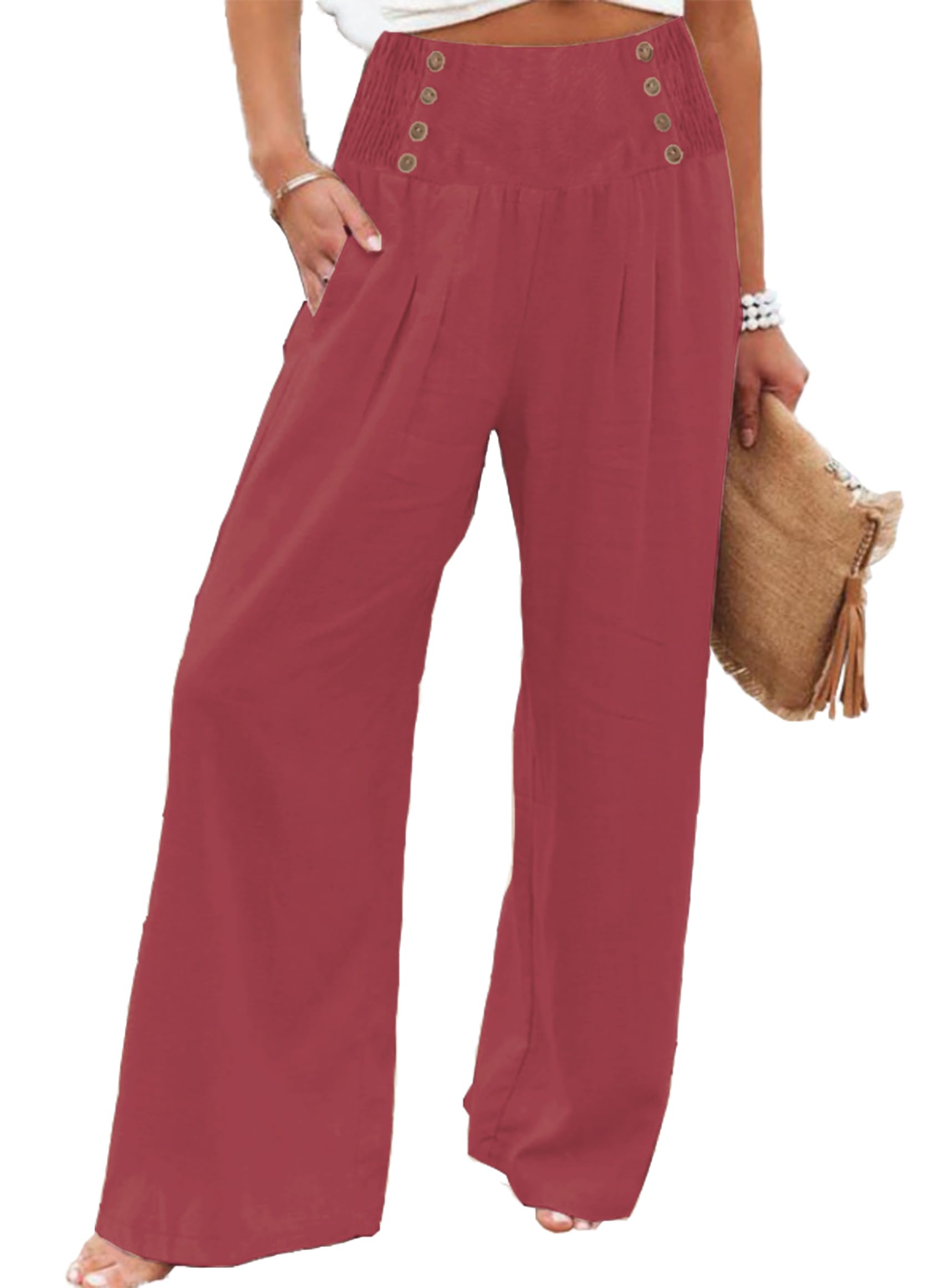 AIIYYQB Casual Wide Leg Pants Woman High Waisted Dressy Palazzo Flowy Beach Lounge Pants with Pockets