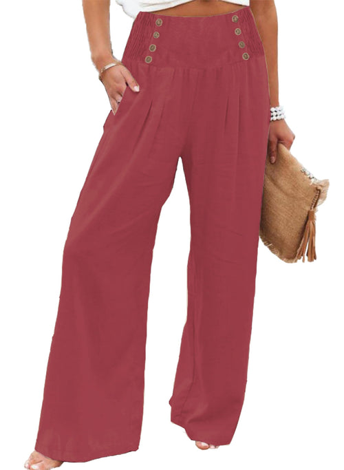 AIIYYQB Casual Wide Leg Pants Woman High Waisted Dressy Palazzo Flowy Beach Lounge Pants with Pockets