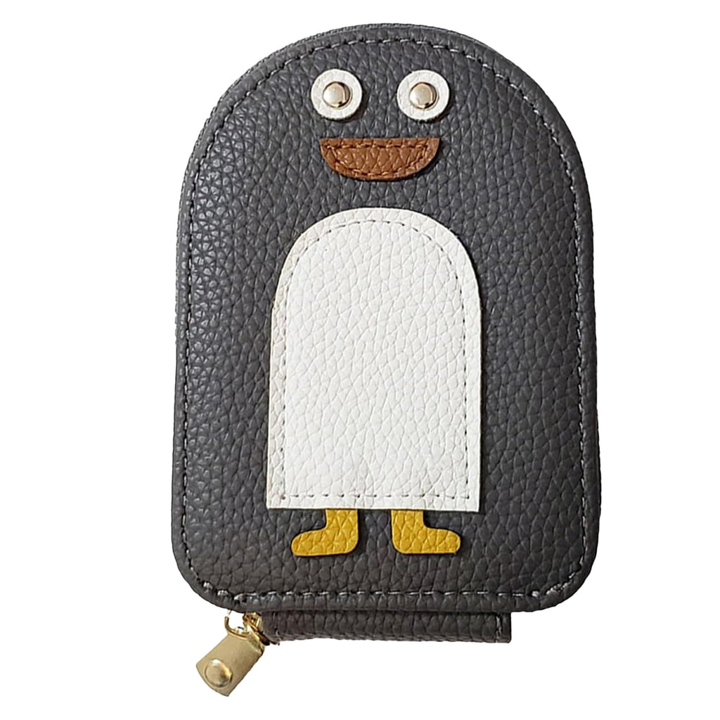 Atzuofan Cute Penguins PU Credit Card Holder Card Holder Coin Purse Zippered Small Coin Purse Portable Multi-slot Cute Card Holder Small Purse Leather Coin Purse for Men and Women (Grey)
