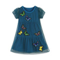 FreeLu Girls Short Sleeve Dress Cotton Casual Cartoon Dresses(4TEmbroidered Butterfly)