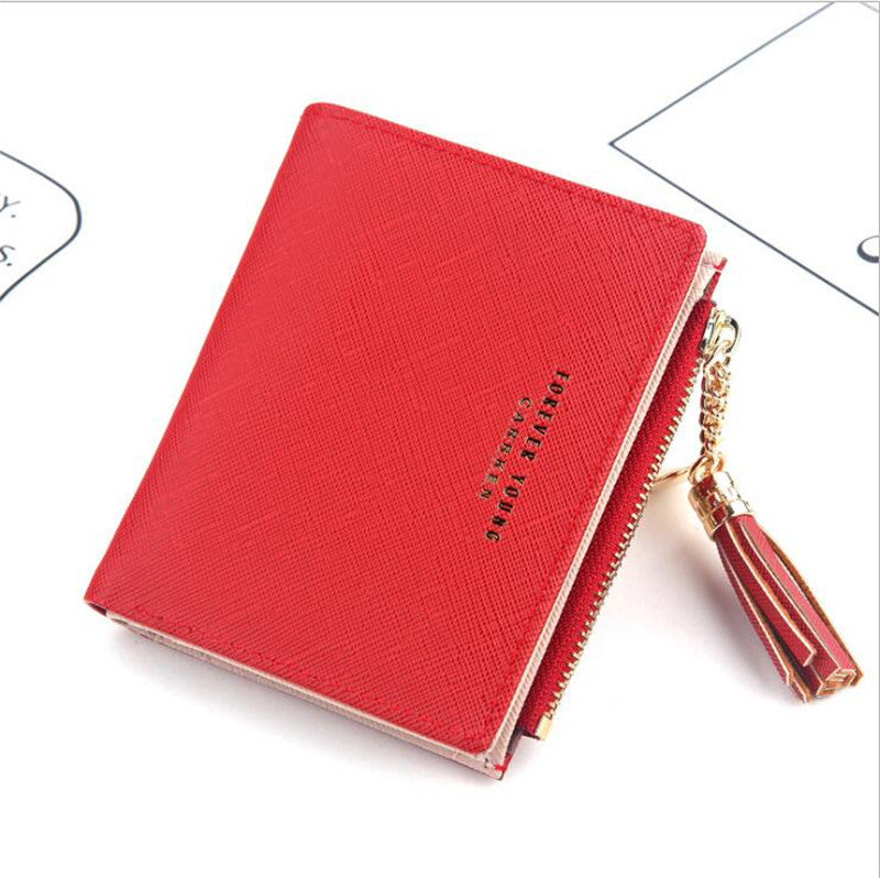 Cross Pattern Tassel Coin Purse with Zipper Closure