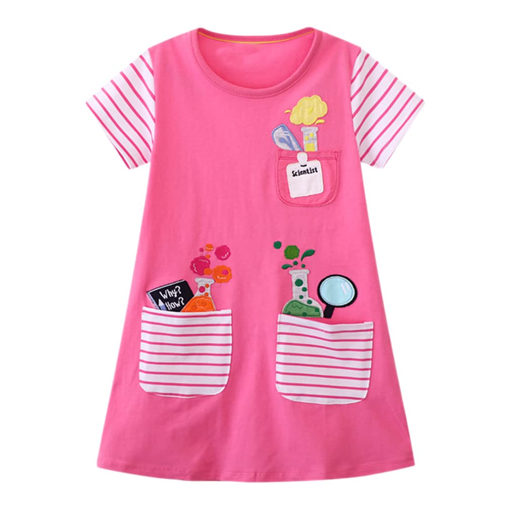 VEOAY Pink Dress for Girls 4t Round Neck Shirt Dresses for Girls Pretty Girls Dress Crewneck Toddler Dresses for Kids Clothes Dresses for Girls 4t(pocket268 4T)