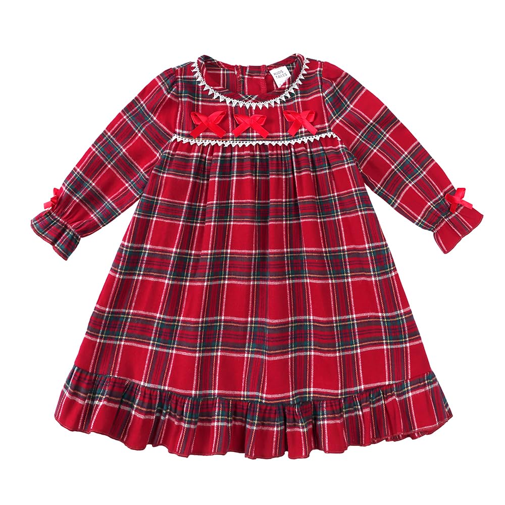 Kids Tales Girls Cotton Dress Christmas Plaid Long Sleeve Ruffle Dresses Toddlers Princess Dress