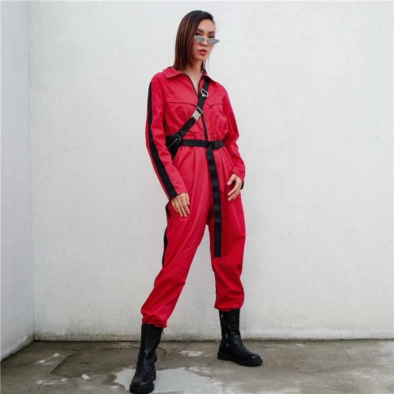Red Jumpsuit with Sexy Zipper Design