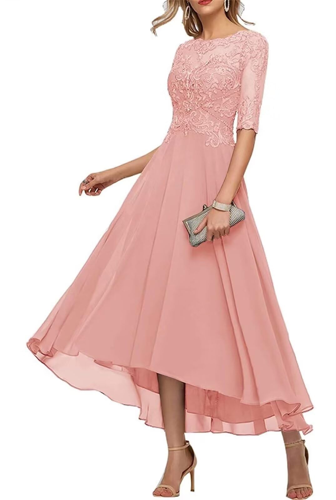 Womens Evening Gown for Party Formal Dresses for Mother of The Bride Formal Dresses for Women 2025 Tea Length Mother of The Groom Dress Dusty Rose 14