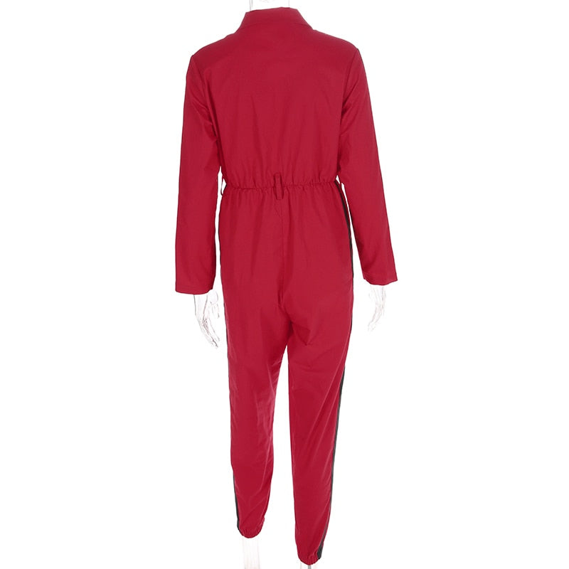 Red Jumpsuit with Sexy Zipper Design