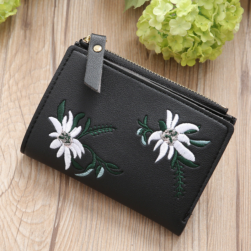 Embroidered Women's Thin Zipper Purse