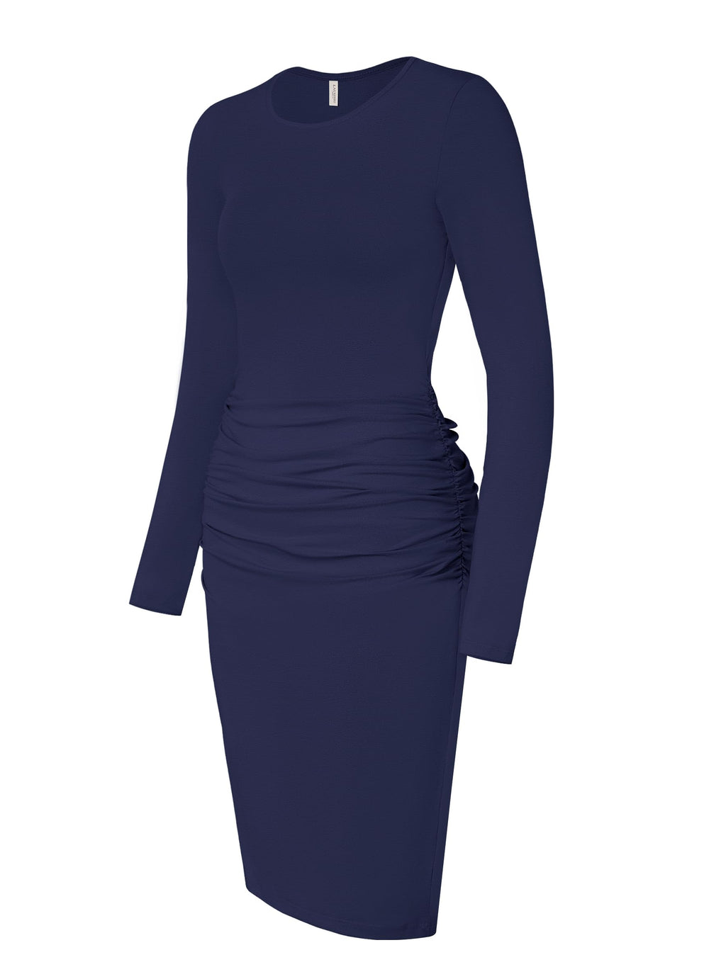 Laughido Ruched T Shirt Bodycon Dress Womens Long Sleeve Knee Length Sheath Dresses（Dark Blue Large）