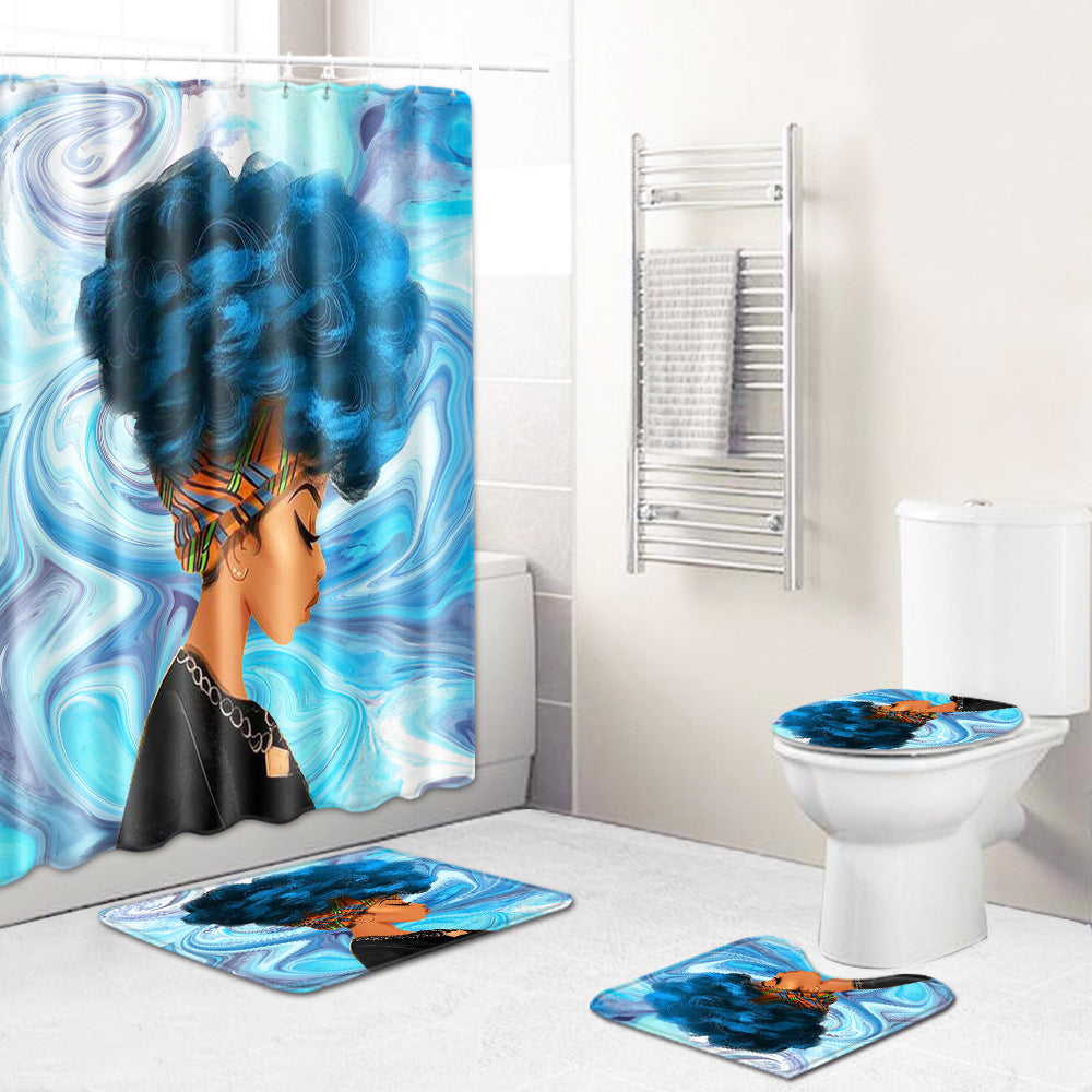 African Woman Creative Shower Curtain and Bath Mat Set