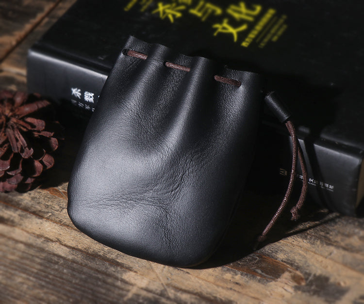 Handcrafted Crazy Horse Leather Coin Purse with Drawstring
