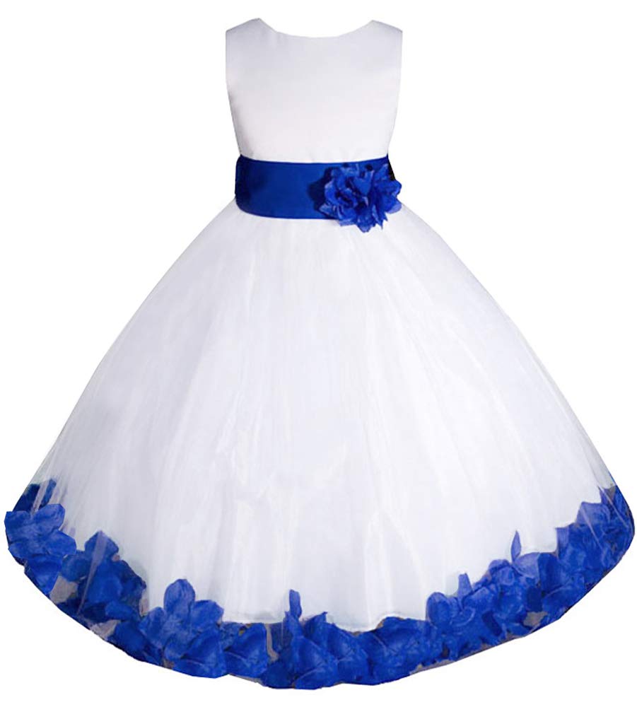 AMJ Dresses Inc Big-Girls White/Royal Blue Flower Girl Dress E1008 Sz 10