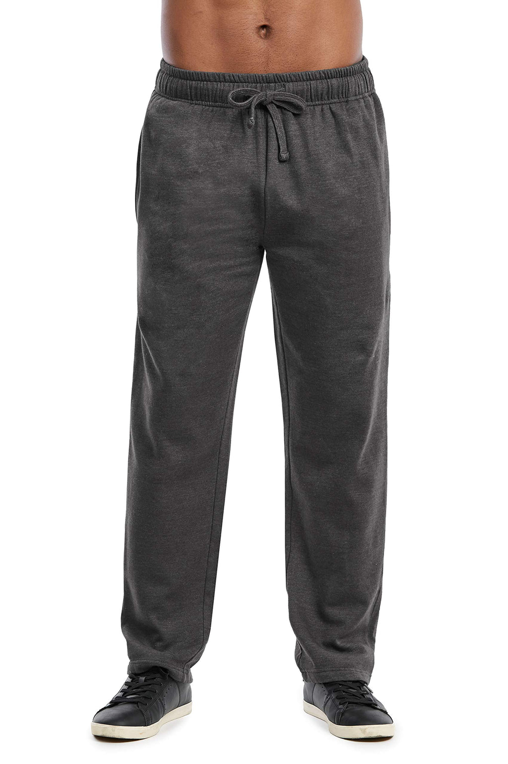KNOCKER Sweatpants - Mens Active Stretch Open Bottom Terry Sweatpants with Pockets (L Charcoal)