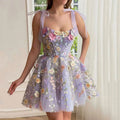 3D Flower Embroidered Sexy Sheath Sling Dress