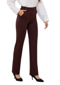Yoga Dress Pants for Women Straight Leg Stretchy Pull On High Waisted Pants Woman Business Slacks Casual Work Office with Tuck Line Zipper Pockets 29" Brown L