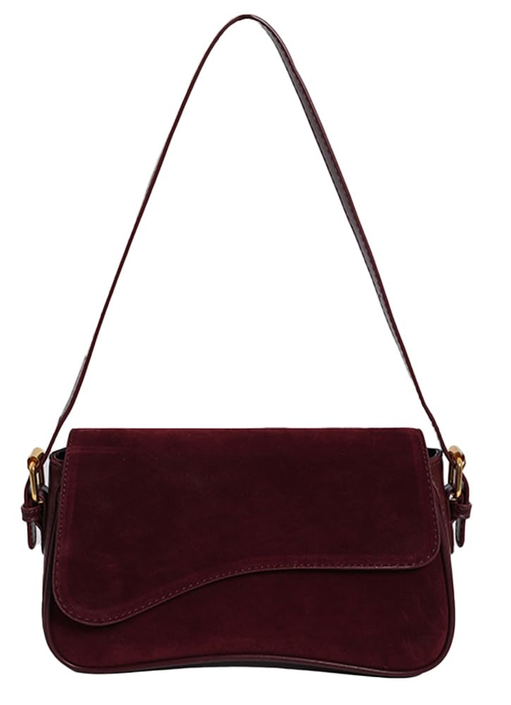 Womens Shoulder Bag Suede Handbag Underarm Purse Tote Bag Brown Suede Purse Y2K Crossbody Bag with 2 Removable Straps
