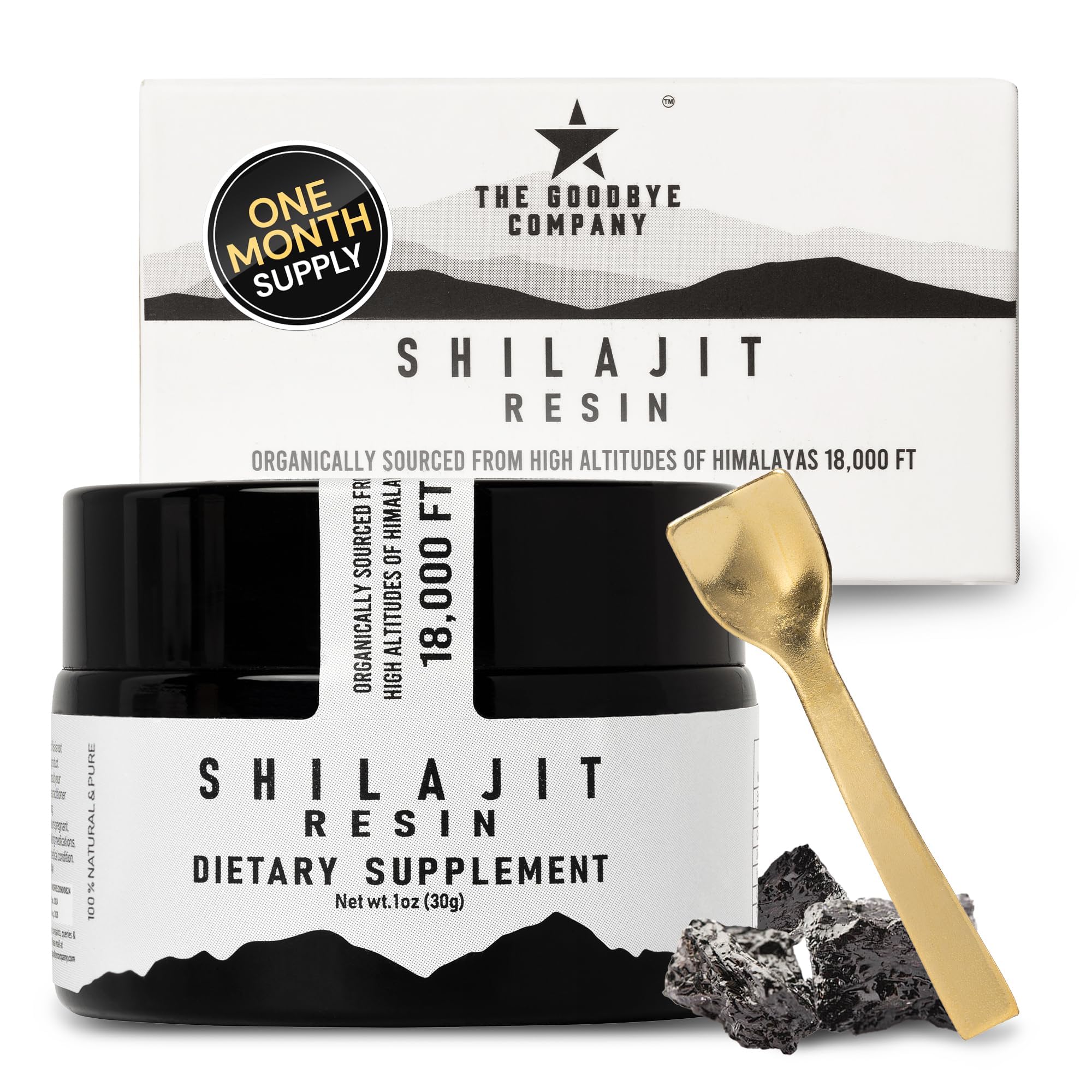 The Goodbye Company Organic Himalayan Shilajit Resin for Men and Woman - High-Altitude Sourced Supplement for Cognitive Health Longevity & Vitality – Pure Shilajit for Men & Woman 1oz (30g)