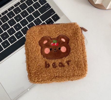 Teddy Velvet Embroidery Bear Coin Purse
