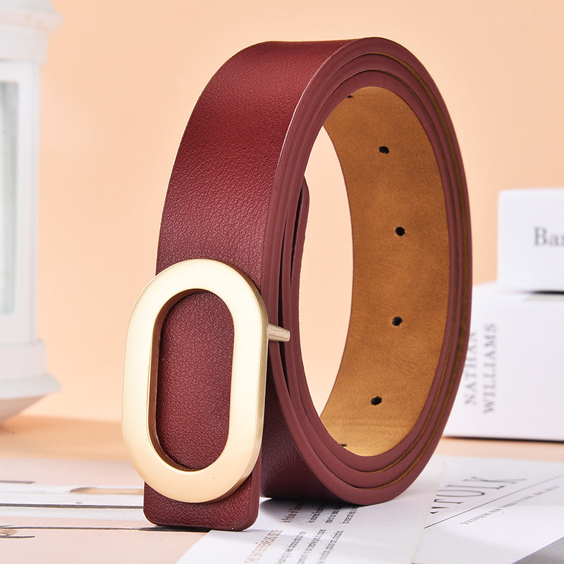 Stylish Oval Buckle Women's Belt for Dresses and Jeans