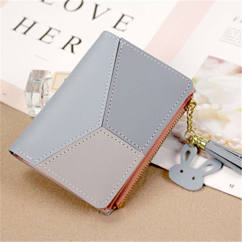 Korean Style Contrast Stitching Tassel Coin Purse