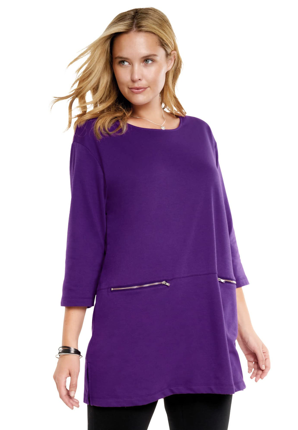 Woman Within Womens Plus Size Zipper Pocket Tunic - 14/16 Radiant Purple
