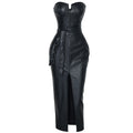 Sexy Nude Back PU Leather Dress