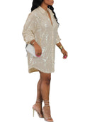 Vaceky Sequin Shirt Dress Women Collared Button Down Long Sleeve Flowy Tunic Dresses