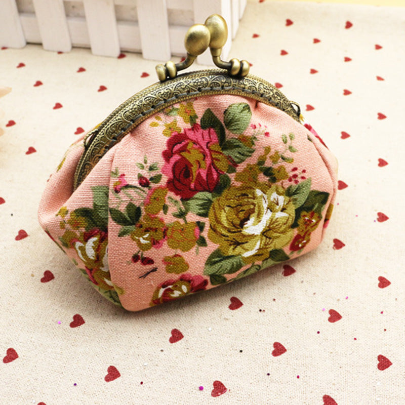 Fabric Coin Purse with Flower Design (Canvas)