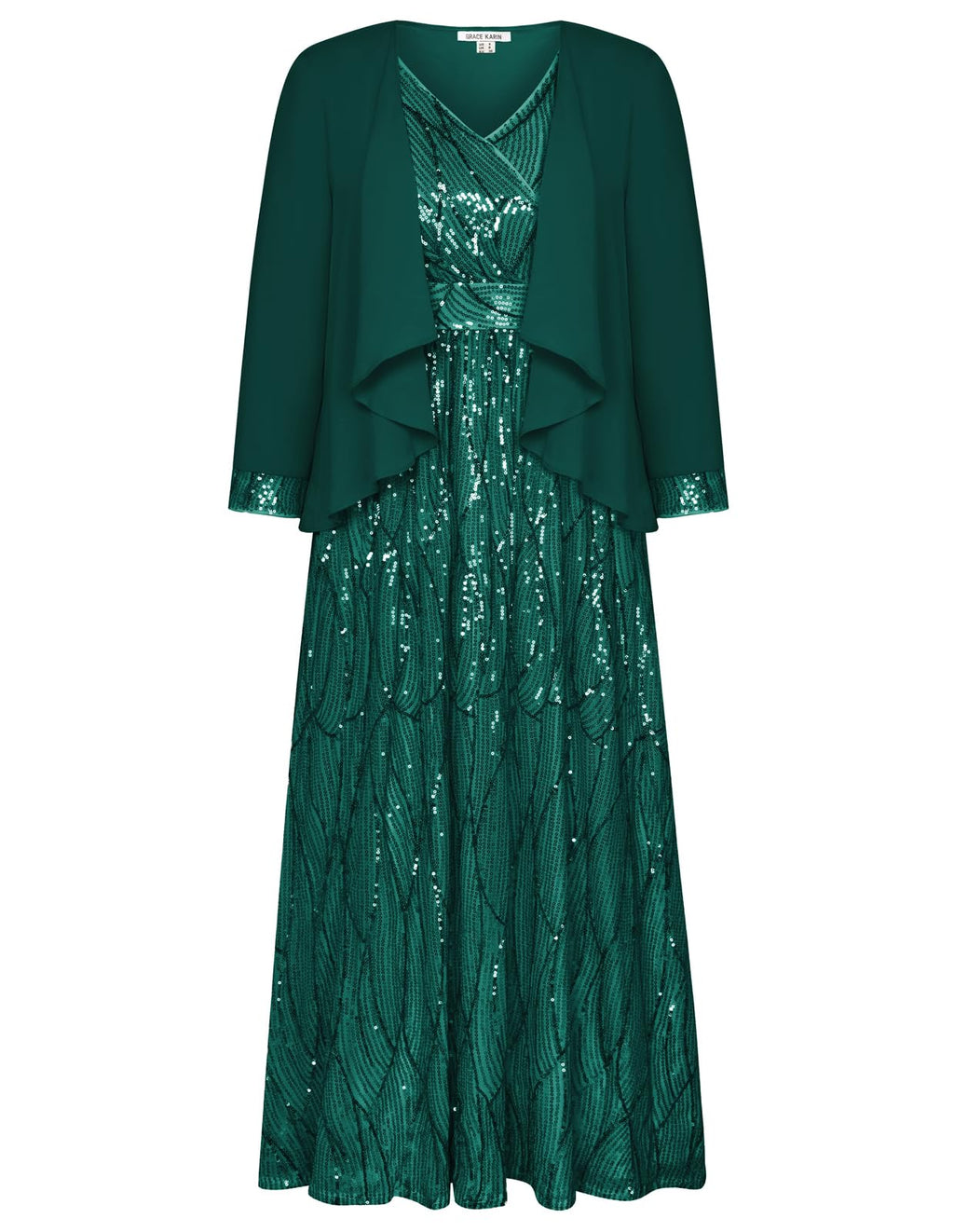 GRACE KARIN Sequin Dress for Women Wedding Guest Dresses with Jacket Dark Green 8